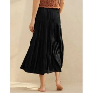 Aerie Beach Club Tiered Maxi Skirt - Black - XL